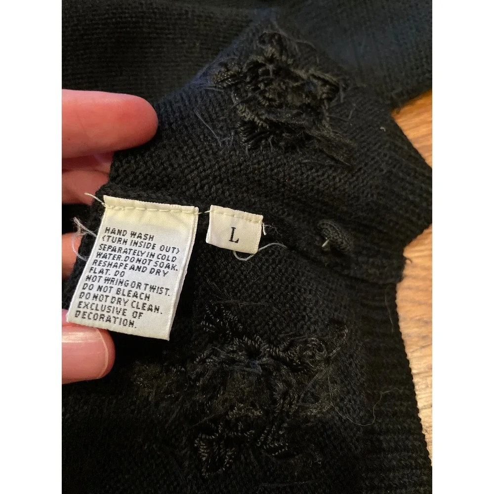 Marisa Christina Women Cardigan Large Black Beaded Floral Wool Blend Sweater‎